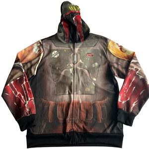 Star Wars Mens XL Boba Fett Armor Full Zip Mask Hoodie Mandalorian